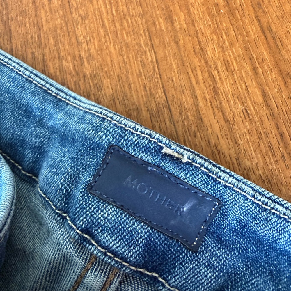 Mother Raw-Hem Straight-Leg Blue Denim Jeans - Picture 2 of 9